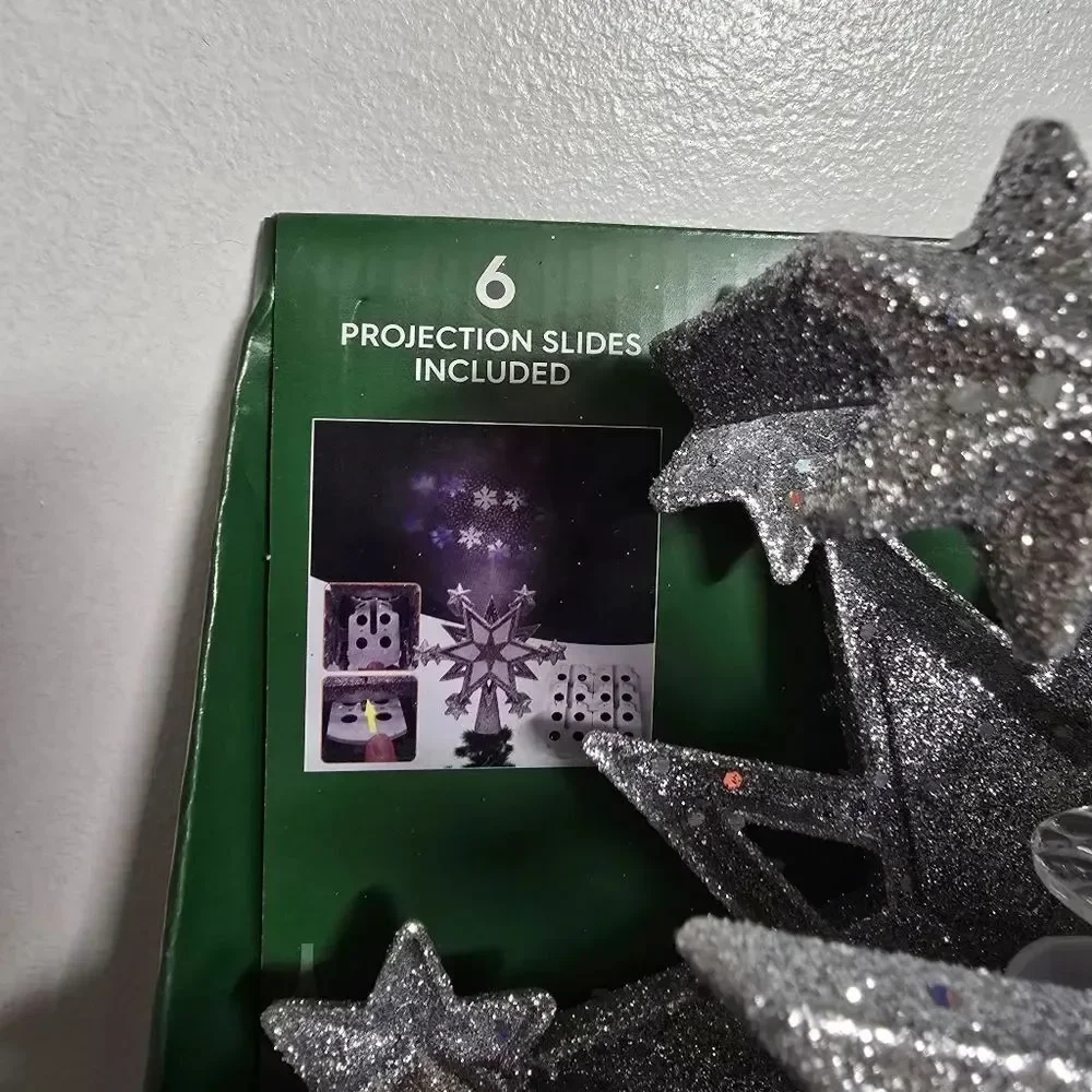 NEW! LED Projection Snowflakes Christmas Tree Topper Silver 11